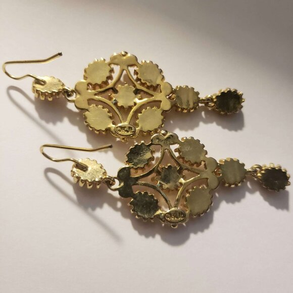Kenneth Jay Lane Earrings - Gold With Light Coral Stones - Picture 6 of 6